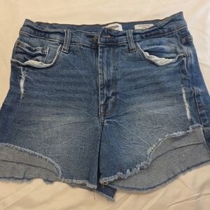Kensie Jeans  Vintage Lux Denim Distress 4/27 The High  Rise  Short  Blue